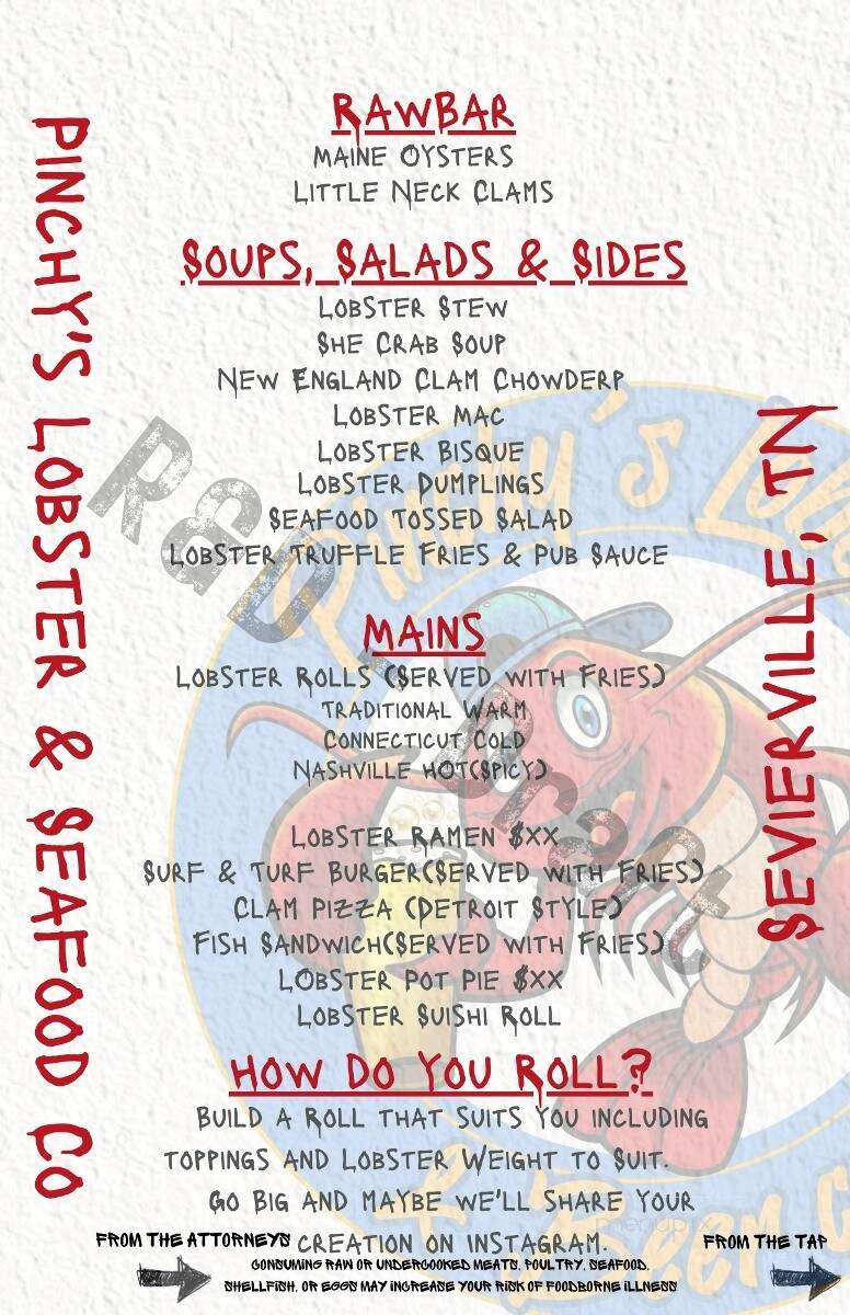 Pinchy's Lobster & Beer - Sevierville, TN menu_pic
