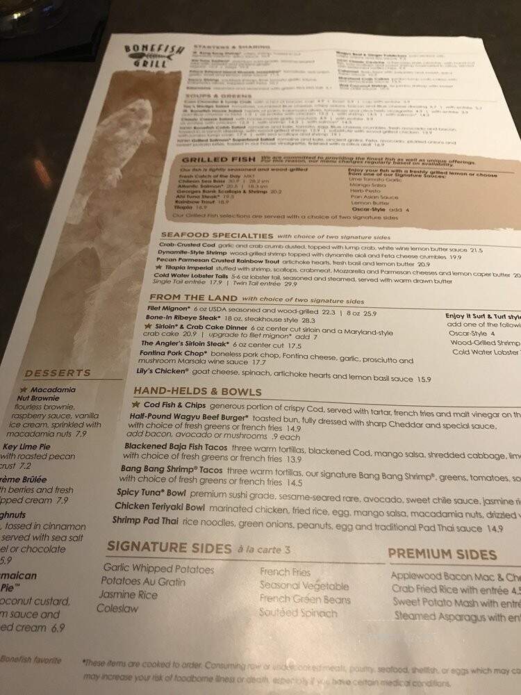Bonefish Grill - Concord Mills, NC menu_pic