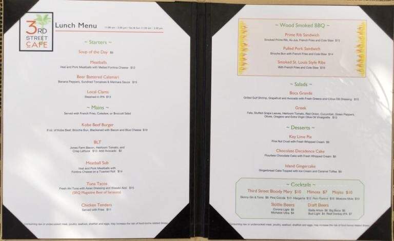 3rd Street Cafe - Boca Grande, FL menu_pic