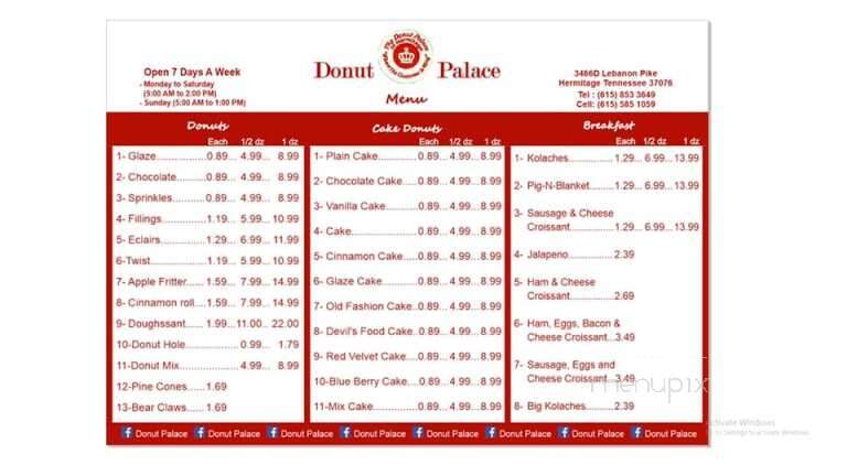 Donut Palace - Hermitage, TN menu_pic