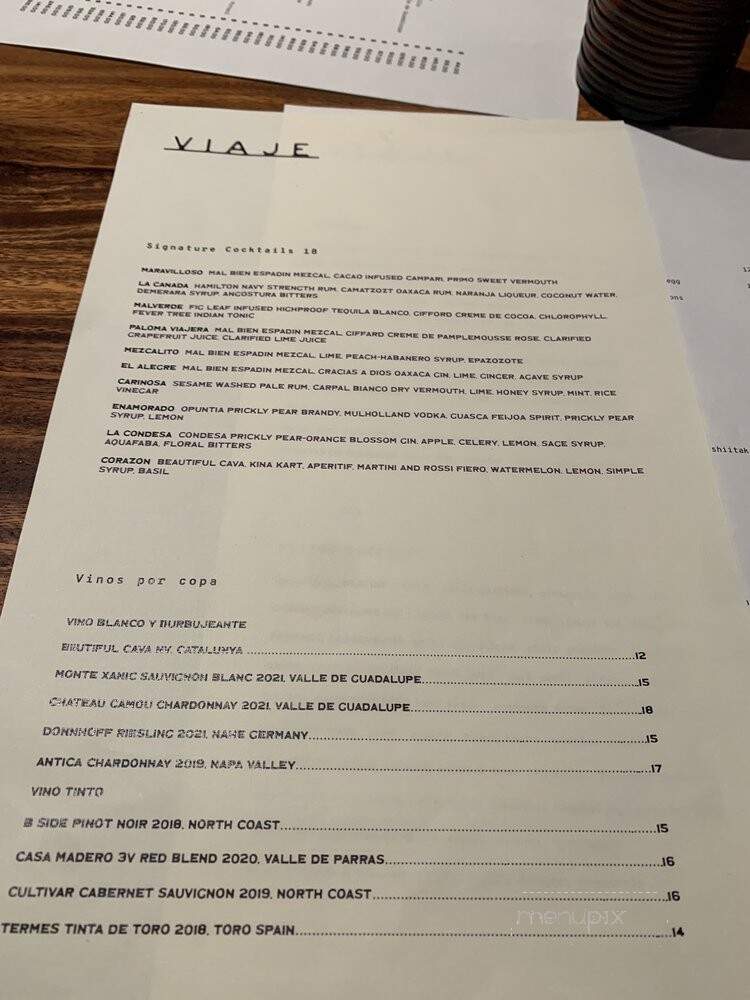 Viaje - Long Beach, CA menu_pic