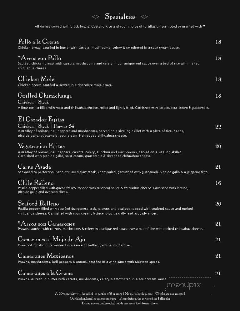 El Cazador - Boerne, TX menu_pic