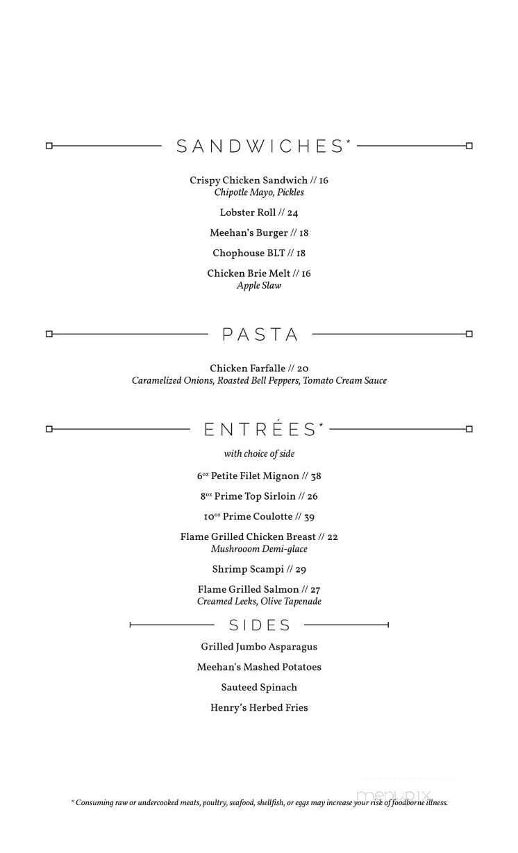 Meehan's Chophouse - Mansfield, TX menu_pic
