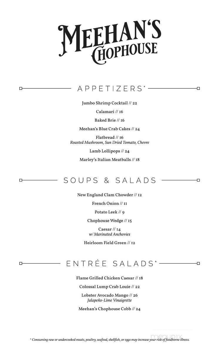 Meehan's Chophouse - Mansfield, TX menu_pic