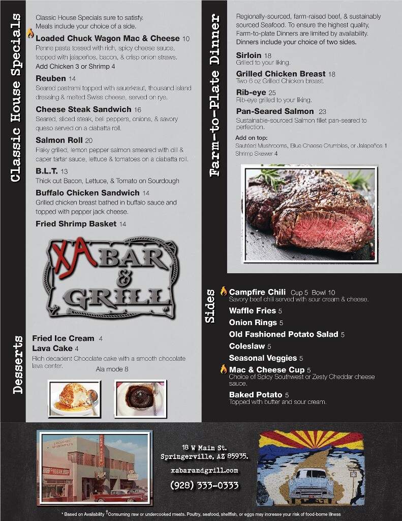 XA Bar & Grill - Springerville, AZ menu_pic