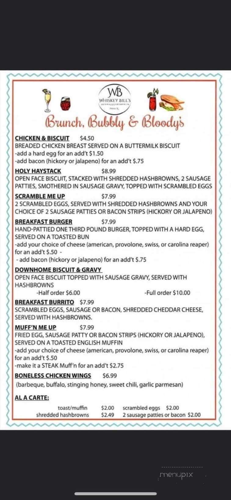 Whiskey Bill's Saloon & Liquor Emporium - Pana, IL menu_pic
