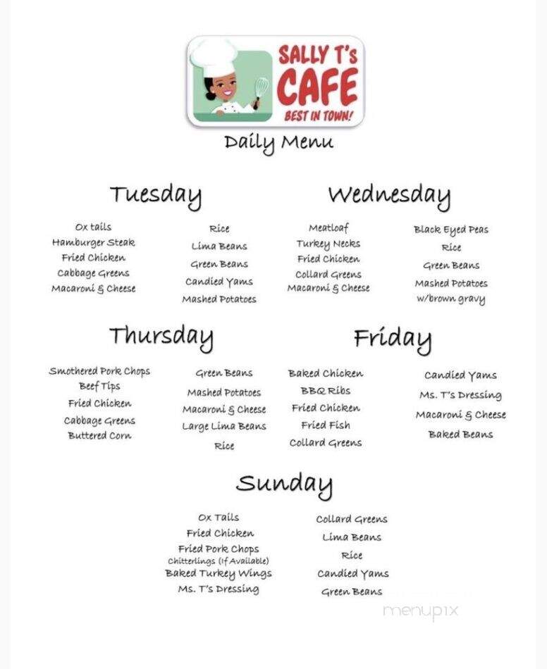 Sally T's Cafe & Cupcakes - Montgomery, AL menu_pic