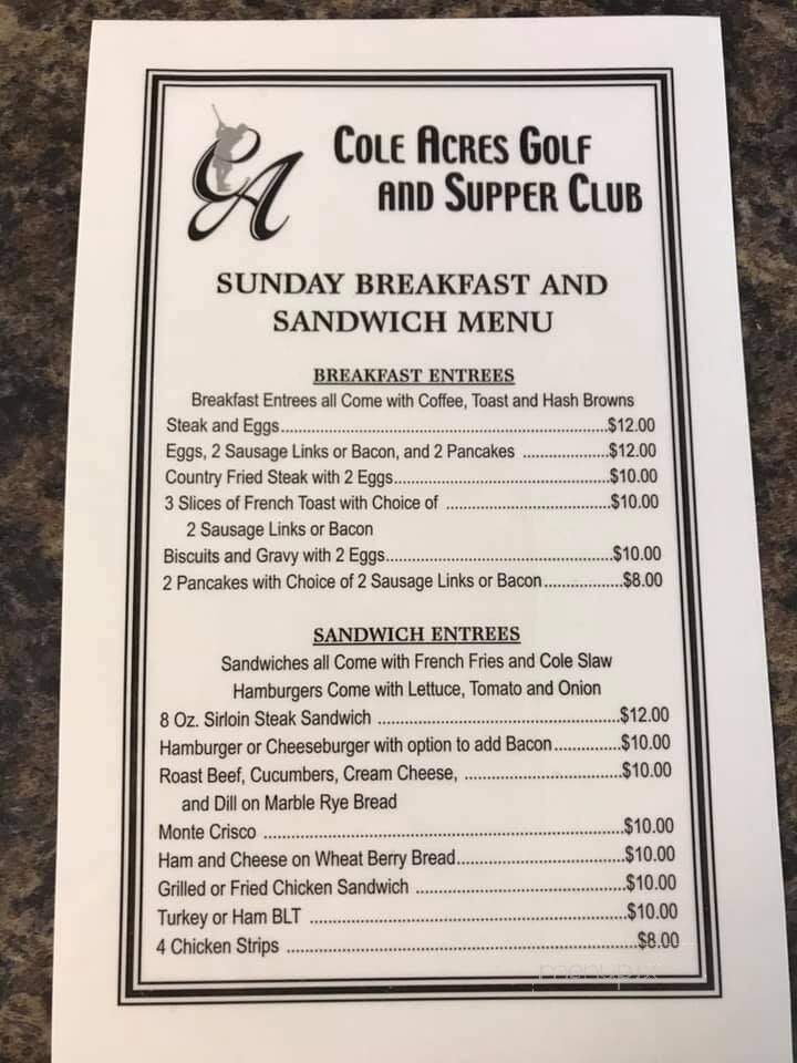 Cole Acres Golf Course - Cuba City, WI menu_pic