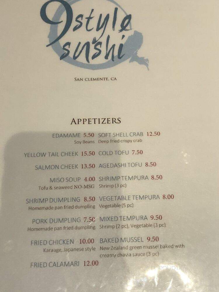 9 Style Sushi - San Clemente, CA menu_pic
