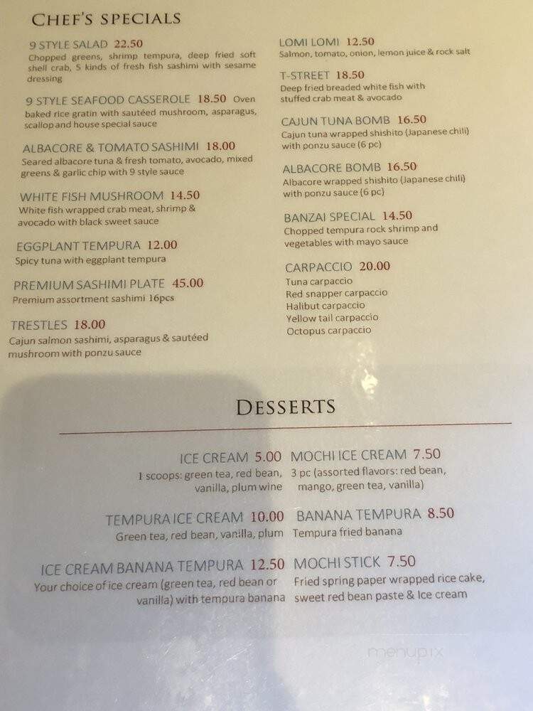 9 Style Sushi - San Clemente, CA menu_pic