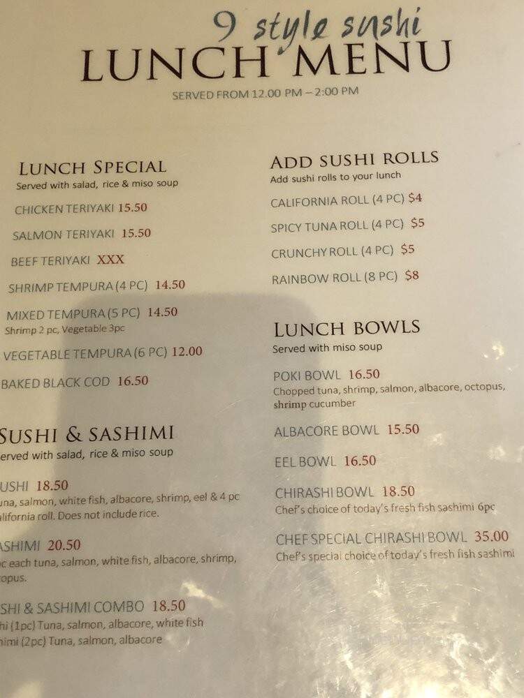 9 Style Sushi - San Clemente, CA menu_pic