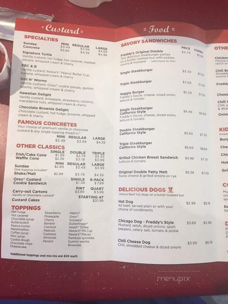 Freddy's Frozen Custard & Steakburgers - Lexington, KY menu_pic