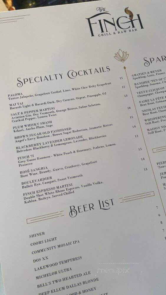 The Finch - Dallas, TX menu_pic