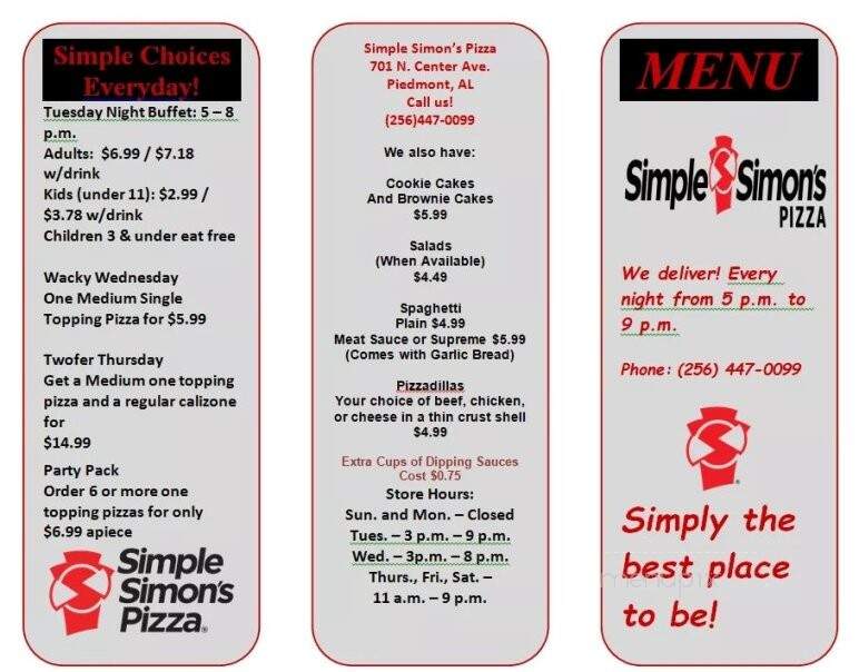 Simple Simon's Pizza - Piedmont, AL menu_pic