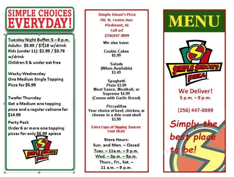 Simple Simon's Pizza - Piedmont, AL menu_pic