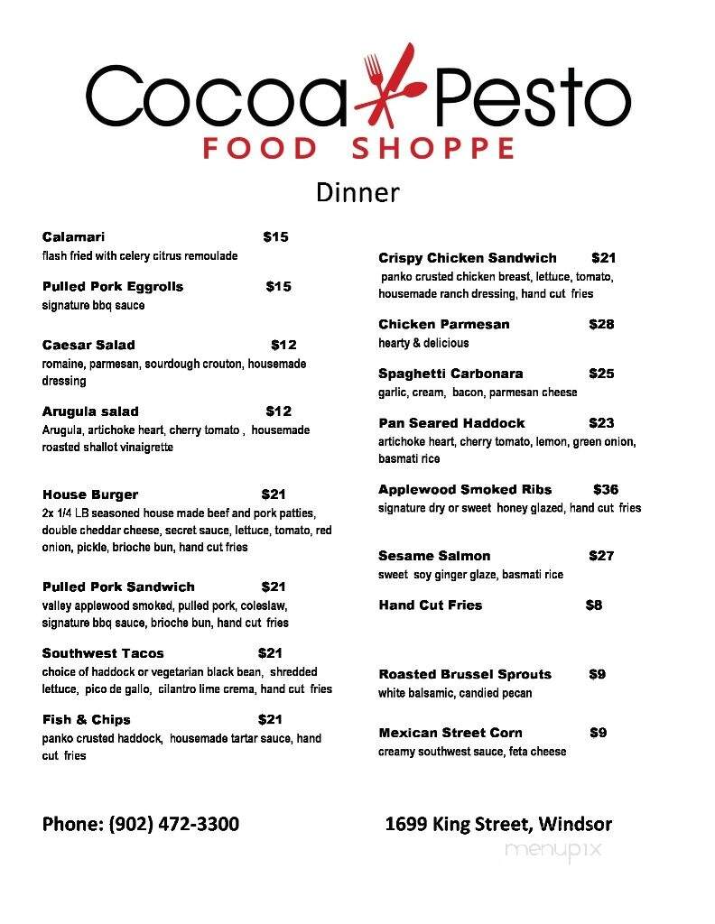 Cocoa Pesto Food Shoppe - Windsor, NS menu_pic
