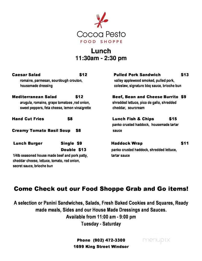 Cocoa Pesto Food Shoppe - Windsor, NS menu_pic