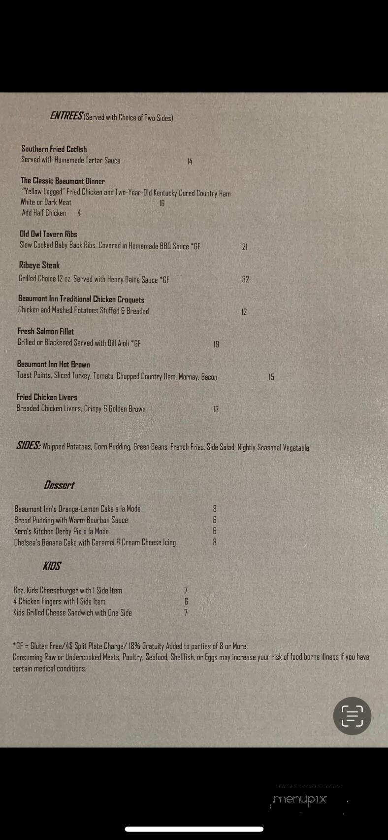 Old Owl Tavern - Harrodsburg, KY menu_pic