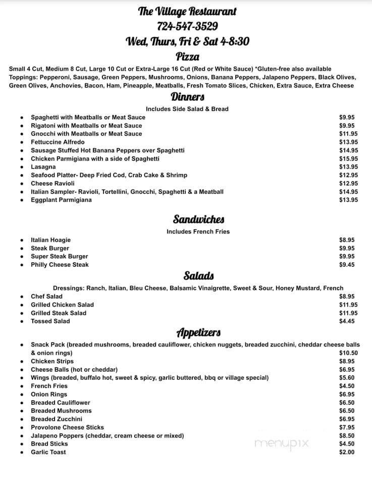 Village Restaurant - Mount Pleasant, PA menu_pic