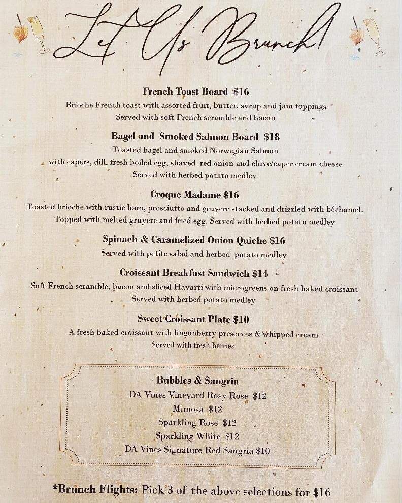 DA Vines Vineyard Wines & Bistro - Cottonwood, AZ menu_pic