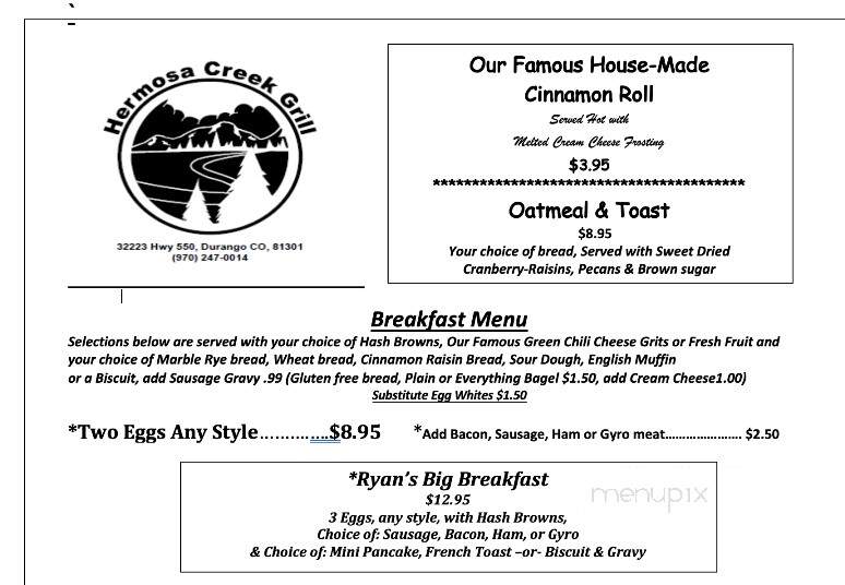 Hermosa Creek Grill - Durango, CO menu_pic