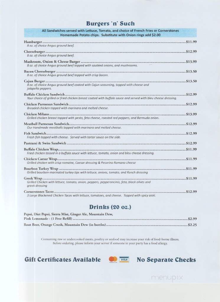 Cornerstones - Carver, MA menu_pic