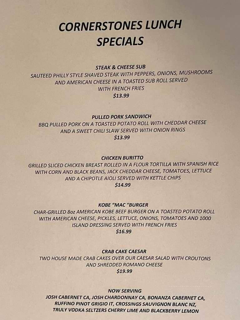 Cornerstones - Carver, MA menu_pic