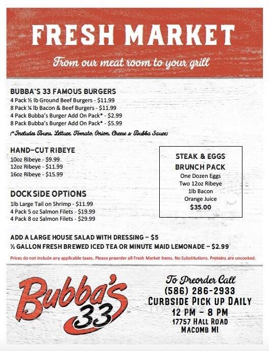 Bubba's 33 - Macomb, MI menu_pic
