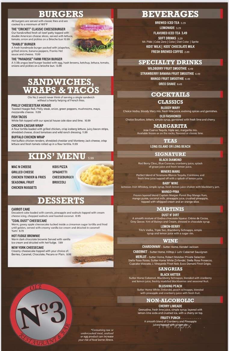 Ole No 3 Restaurant & Bar - Pocahontas, VA menu_pic