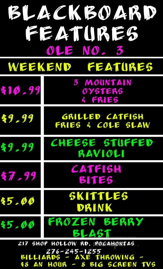 Ole No 3 Restaurant & Bar - Pocahontas, VA menu_pic