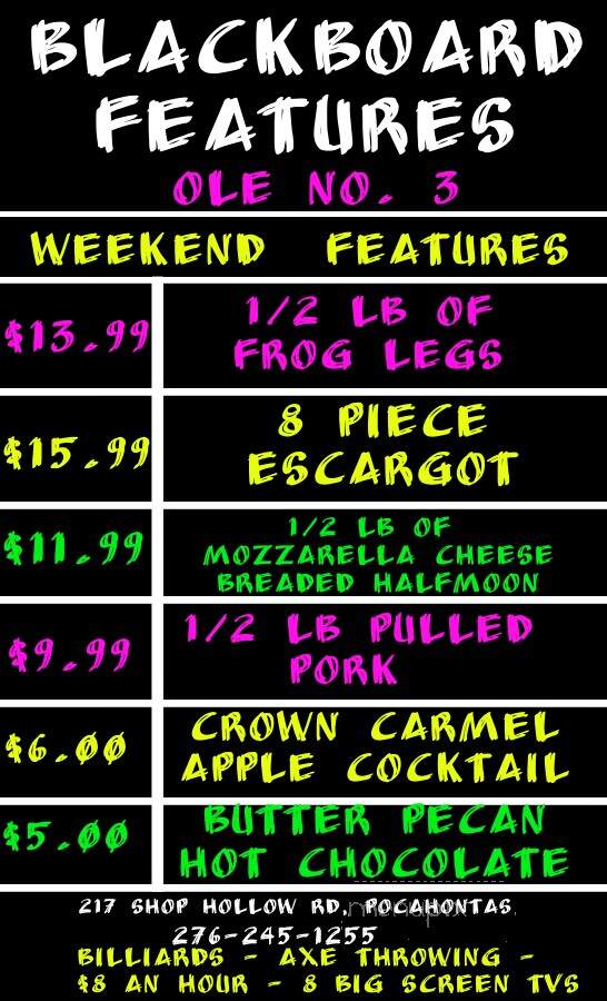 Ole No 3 Restaurant & Bar - Pocahontas, VA menu_pic