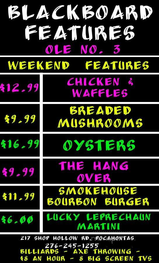 Ole No 3 Restaurant & Bar - Pocahontas, VA menu_pic