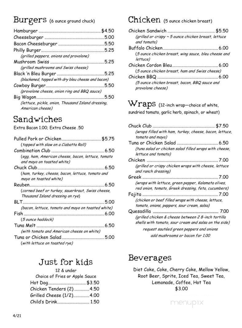 Chuck Wagon - Somerset, PA menu_pic