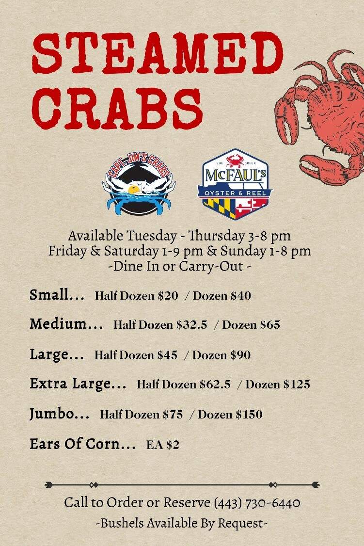 McFaul's Oyster and Reel - Essex, MD menu_pic