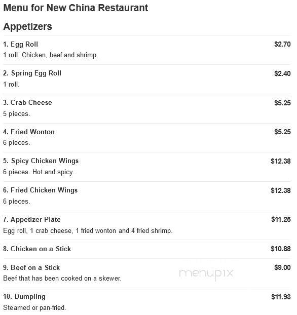 New China Restaurant - Saginaw, MI menu_pic