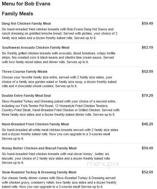 Bob Evans Restaurant - Shamokin Dam, PA menu_pic