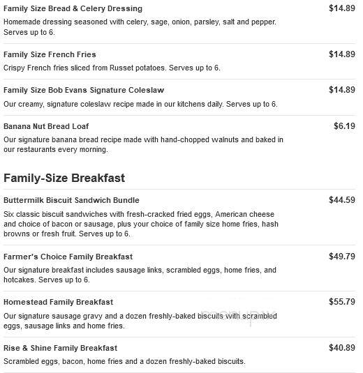 Bob Evans Restaurant - Shamokin Dam, PA menu_pic