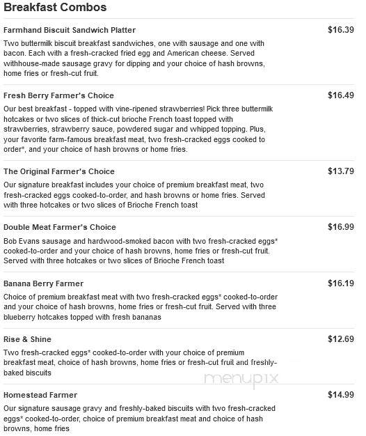 Bob Evans Restaurant - Shamokin Dam, PA menu_pic