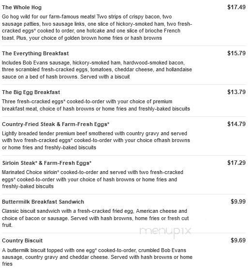 Bob Evans Restaurant - Shamokin Dam, PA menu_pic