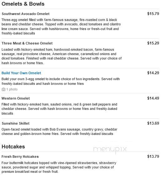 Bob Evans Restaurant - Shamokin Dam, PA menu_pic