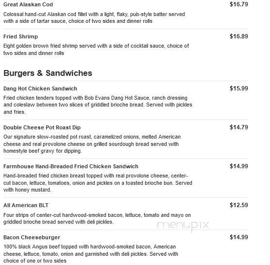 Bob Evans Restaurant - Shamokin Dam, PA menu_pic