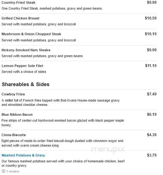 Bob Evans Restaurant - Shamokin Dam, PA menu_pic