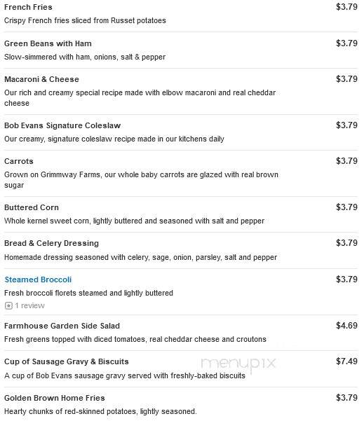 Bob Evans Restaurant - Shamokin Dam, PA menu_pic