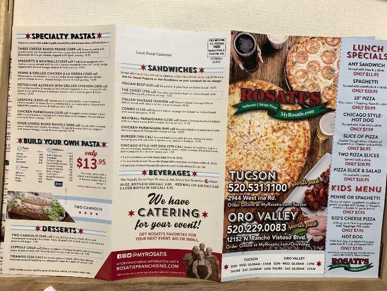Rosati's Pizza - Oro Valley, AZ menu_pic