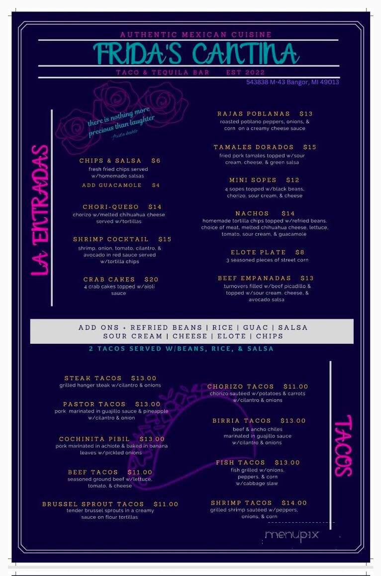 Frida's Cantina - Bangor, MI menu_pic