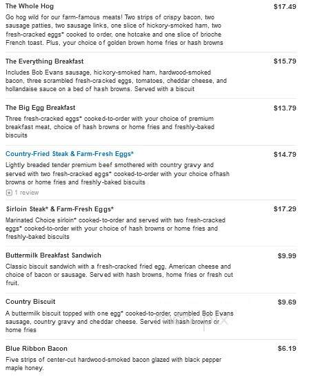 Bob Evans Restaurant - Summersville, WV menu_pic