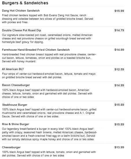 Bob Evans Restaurant - Summersville, WV menu_pic