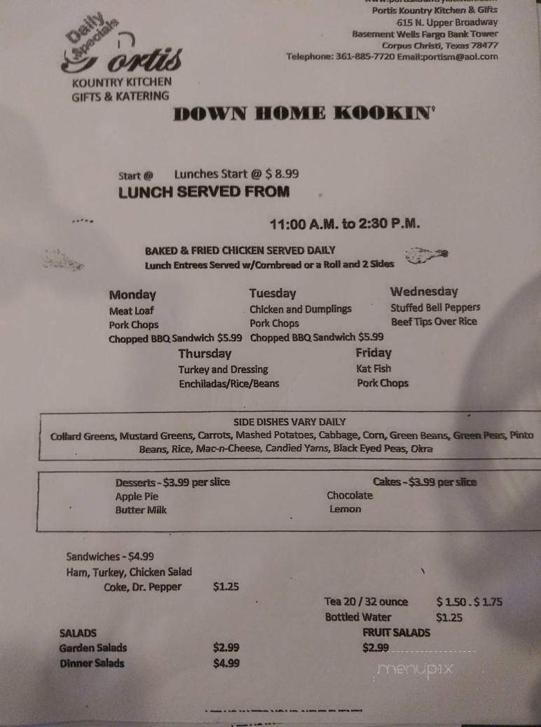 Portis Kountry Kitchen II - Corpus Christi, TX menu_pic