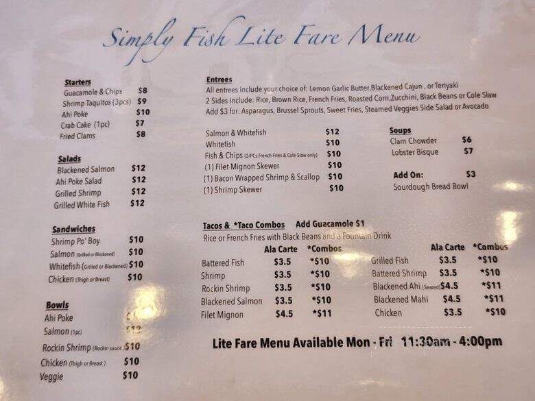Simply Fish Seafood - Costa Mesa, CA menu_pic