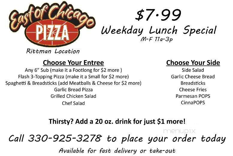 East Of Chicago - Rittman, OH menu_pic